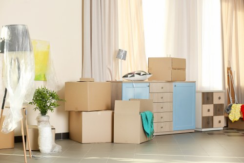 Removal van and moving boxes for a Bloomsbury house move