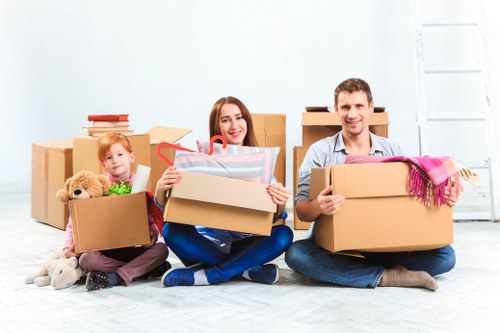Packed boxes and furniture prepared for a Bloomsbury house move