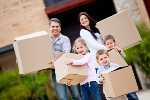 Packed storage boxes and furniture organized inside a Bloomsbury unit